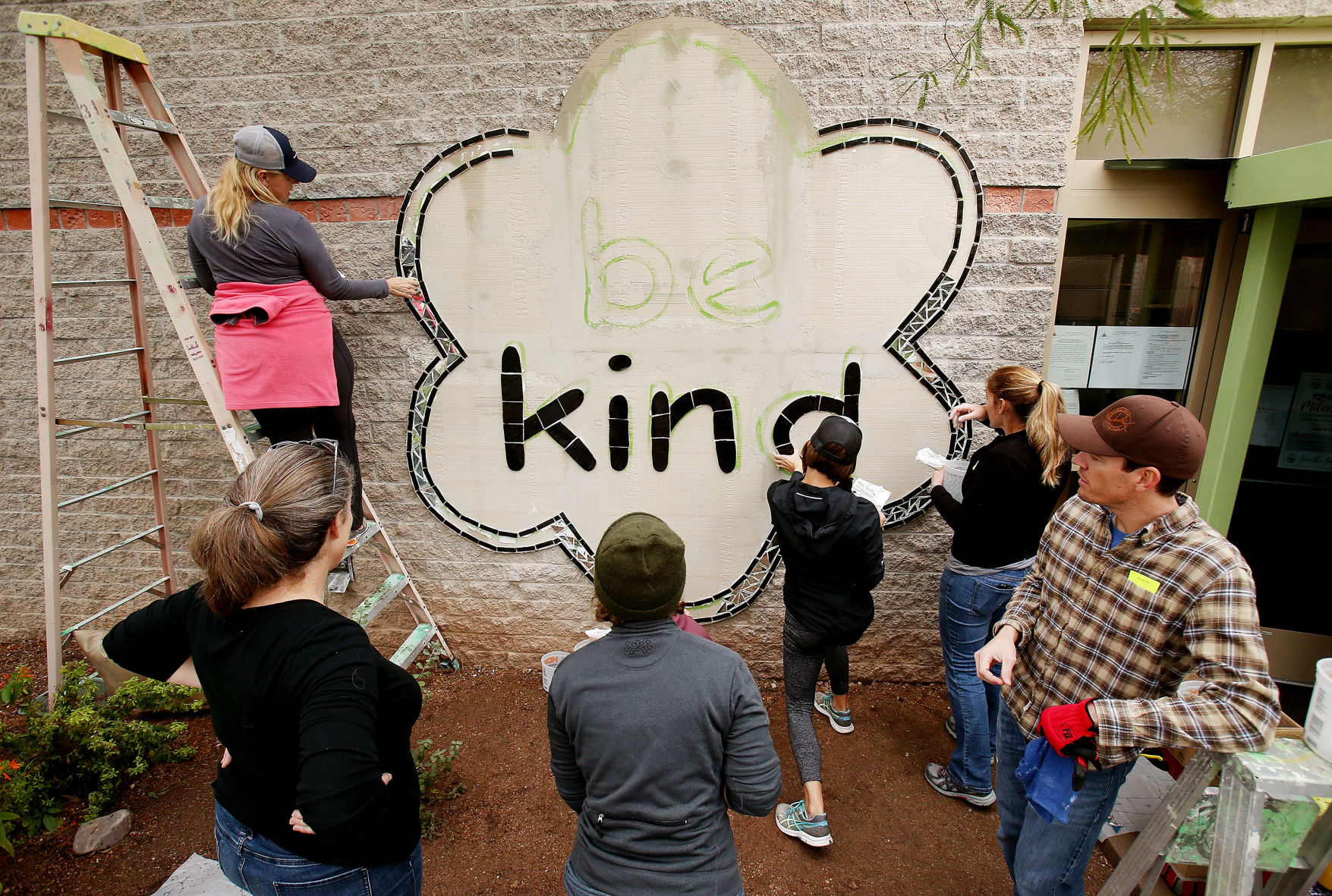 Ben's Bells "Be Kind" mosaic installation at Manzanita Elementary